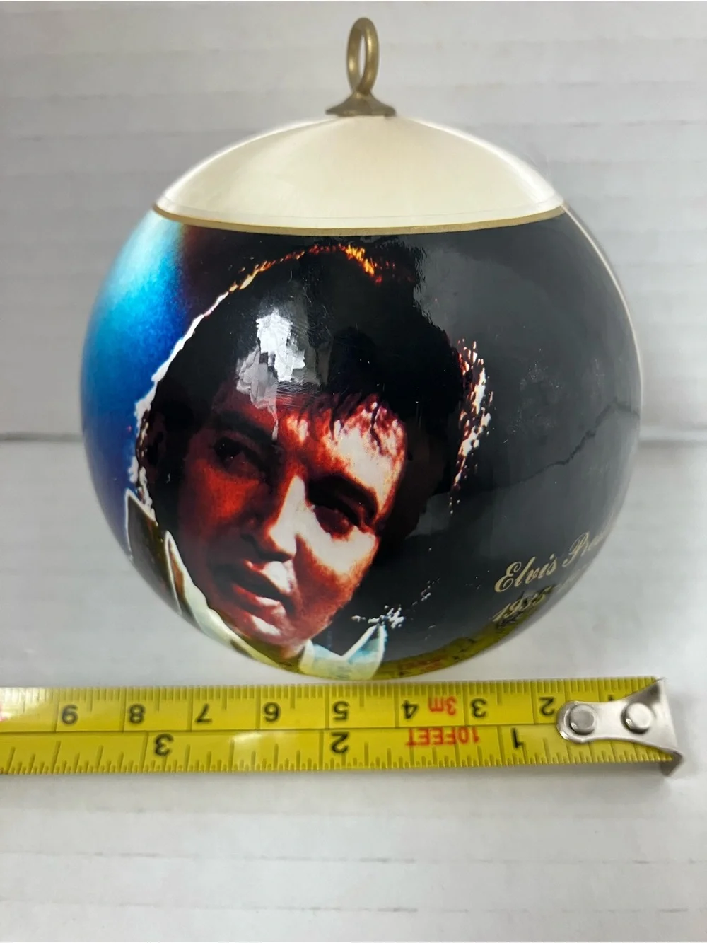 Vintage Elvis Presley Memorial Christmas Ornament Satin Thread with Photo Ball